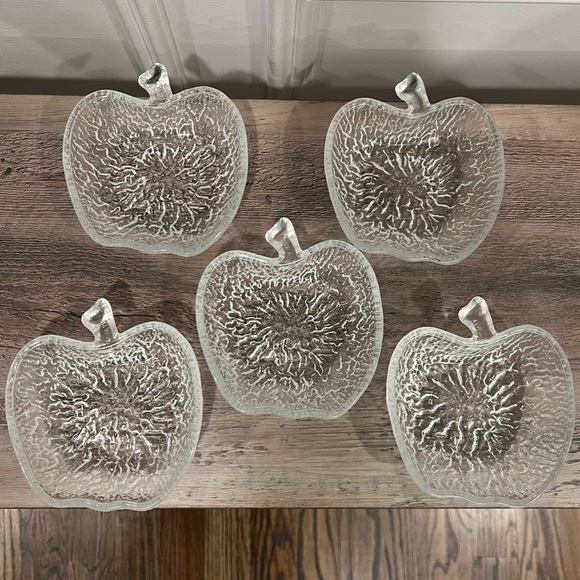 Vintage Glass Apple Shaped Fruit Serving Plates Bowls - Picture 1 of 12